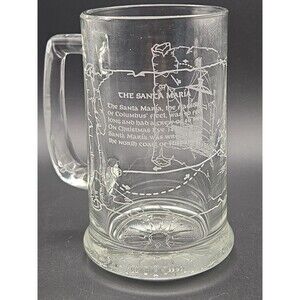SANTA MARIA GLASS MUG CUP STEIN  HEAVY BOTTOM COMPASS  Columbus Anniversary